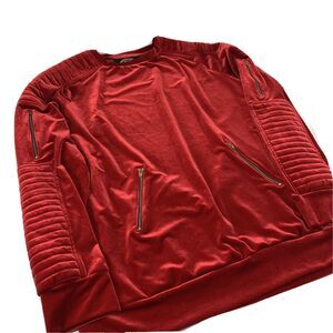 Quality Mens Long Sleeve Velvet Shirt Hip Hop Dance Red Padded Arms Shoulders